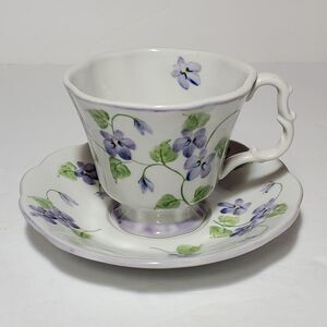 Andrea by Sadek Teacup and Saucer Purple Flowers